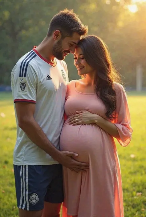 Soccer player with his wife who is 5 weeks pregnant 