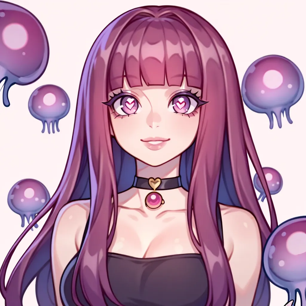 score_9, score_8_up, score_7_up, 1girl, smile, love, heart eyes, ((portrait)), ((curvy)), (((cute face))), long hair, bangs, galaxy dark magenta hair, ((galaxy dark magenta hair)), ((dark magenta hair)), gorgeous pink eyes, big eyes, anime eyes, eyeliner, ...