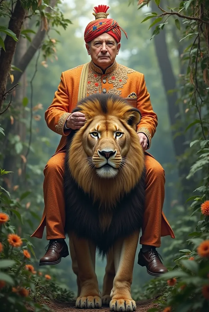 Trump sit on the lion in the jungle and Punjabi suits
