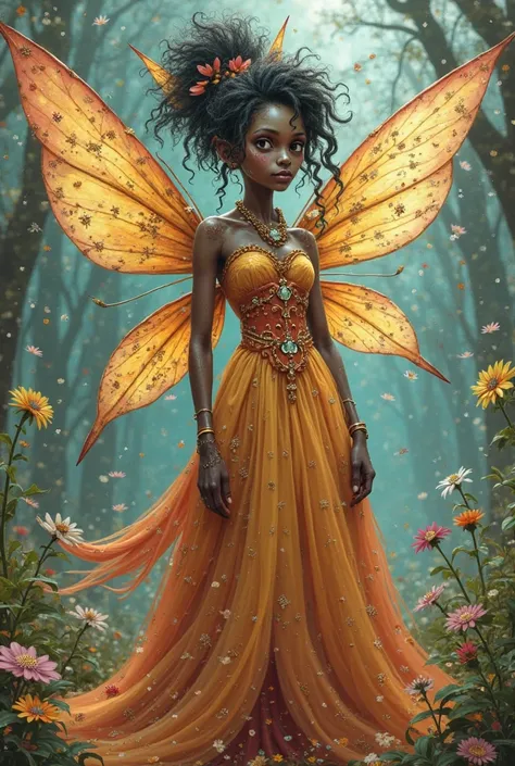 Make the fairy a black man that looks like a crack head with wings too and a beautiful dress but a black ugly manly face And make it cartoont