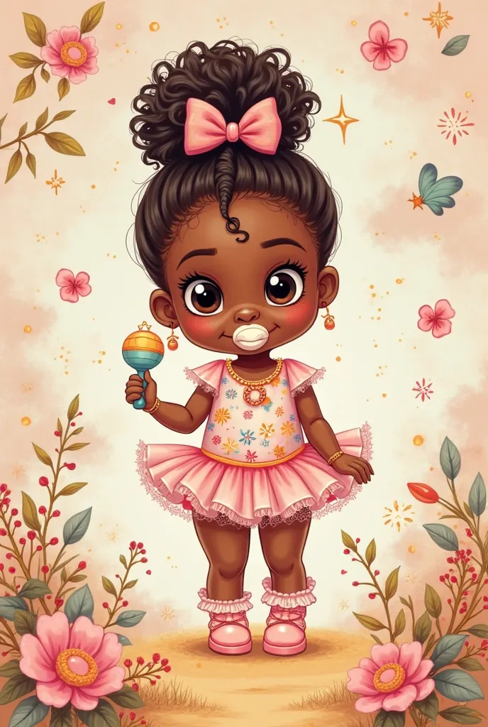 Create a cover for a notebook with princess Tiana dressed as a well-decorated cartoon baby