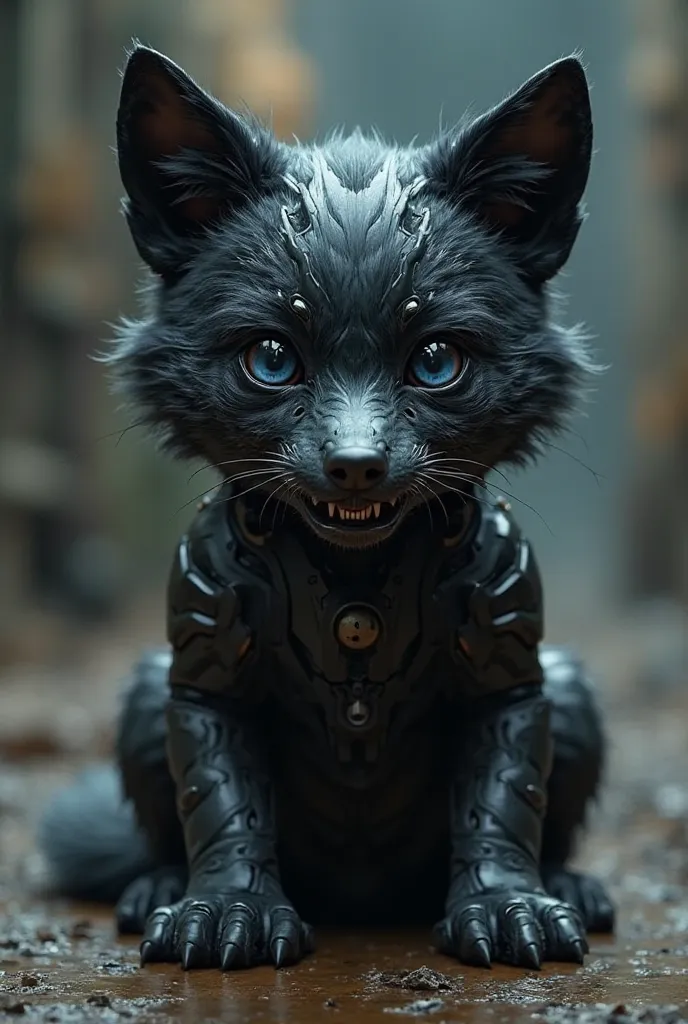 Baby wolf with 3 heads robotic black color 