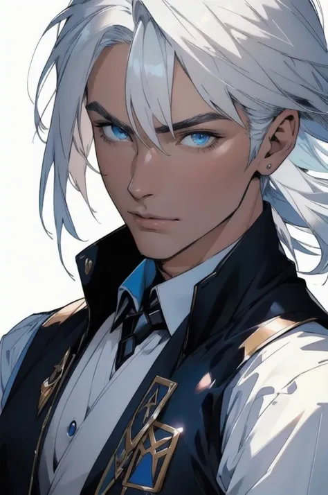 ((Masterpiece)) ((vest quality)) solo, face portrait, fantasy, warrior, mature male, fantasy, (muscular), white hair, detailed blue eyes, no background, 8k