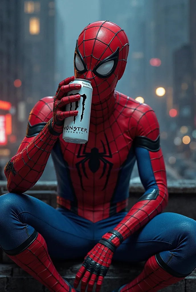 spiderman drinking white monster