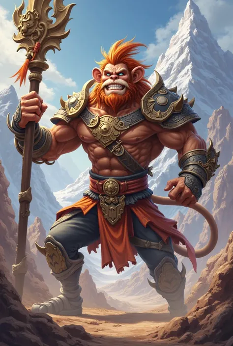 Create a male character designed with the same character as in the Clash of Clans game,  Chinese Mythical Story Western Travel Characters，Sun Wukong 