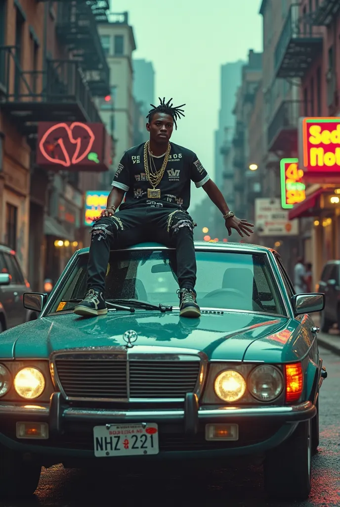 Make a video of a stylish underground rapper driving a car on the streets of Brooklyn 