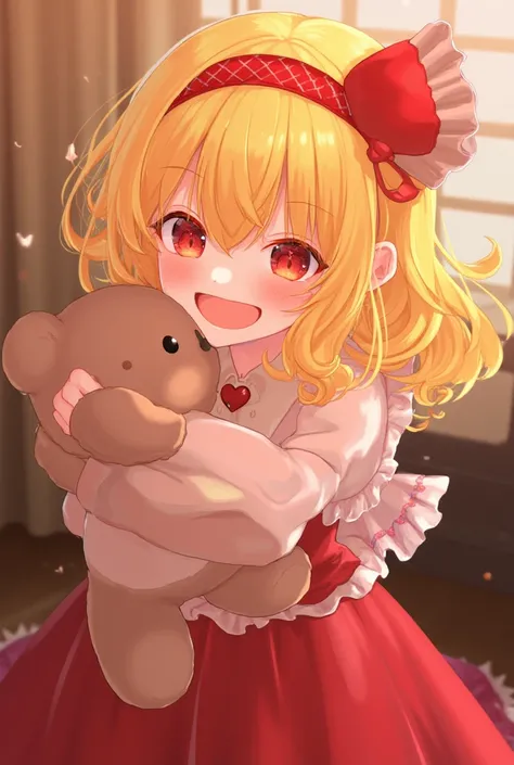 Flandre Scarlet from Touhou happy with her teddy bear