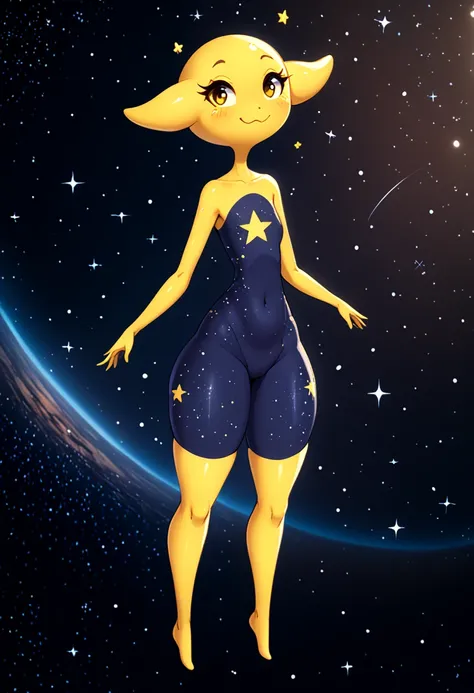 Small slender star with nice big thighs and she's yellow and she's a space creature and she's a girl and she's very cute.