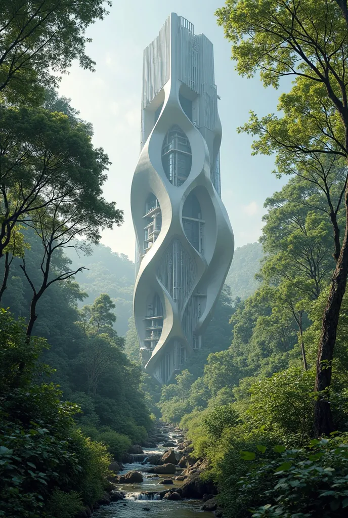 Big hyperbola building in the middle of the forest 