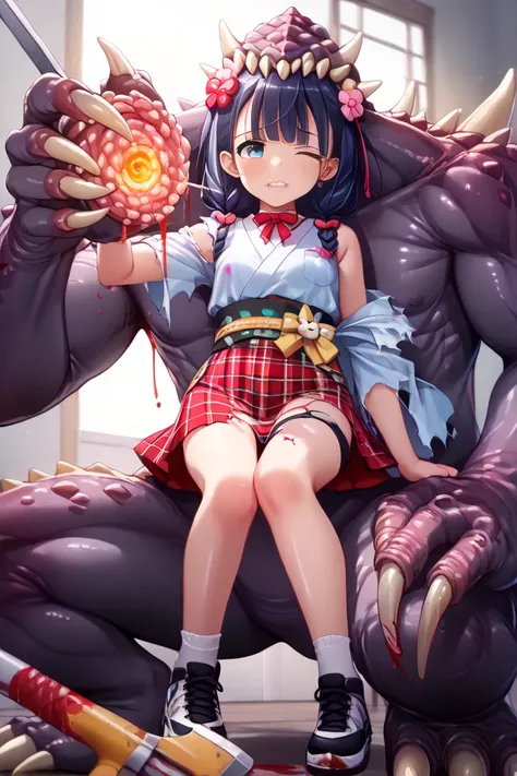  Highest quality,(The girl&#39;s whole body is visible、 Anime Girl 、Monsters bodylock a girl,A monster is crushing a girl,A monster is stabbing a girl with its claws:1.7), high definition,  Anime Girl 、cute、detailed skin texture with hair on back of hand, ...