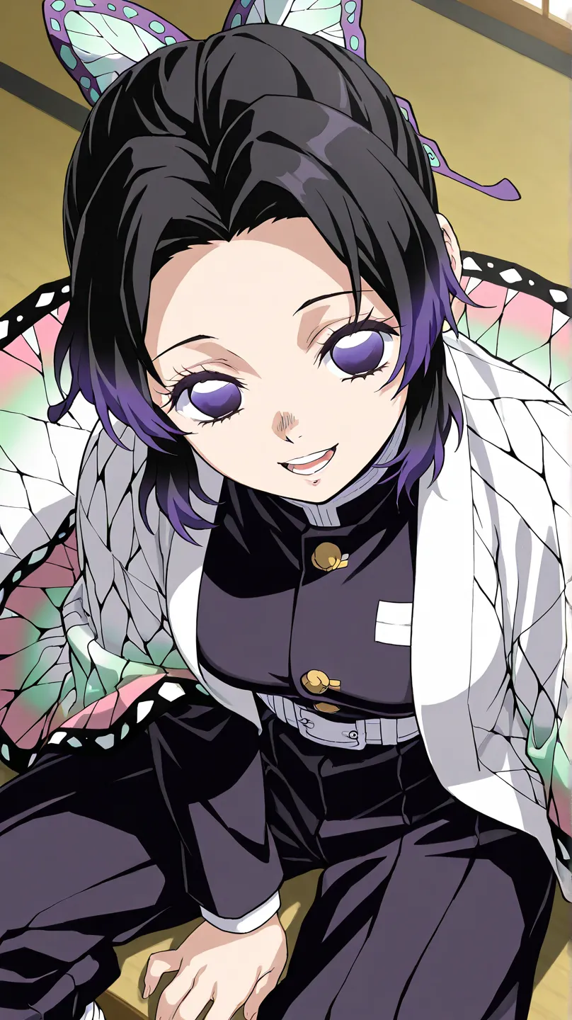 shinobu kochou,kimetsu no yaiba,demon slayer
High quality ,  best quality , masterpiece,  High Resolution , detailed face( LoRA: shinobu),anatomically correct, detailed hair Style( LoRA: shinobu),anime Coloring
solo, 1 girl
black hair, butterfly, butterfly...