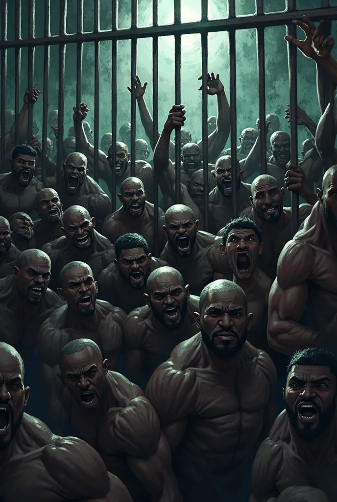 Horde of black men on a cage animated