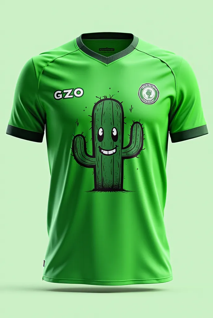 Create a green jersey for a team with the acronym “GZO” and that has a cactus with a smiley face on its chest