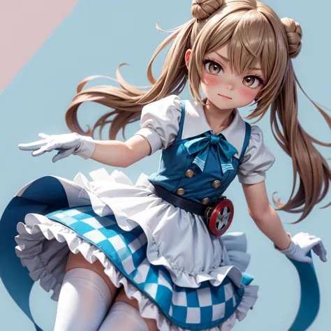 MichishioSakasuKC, 1girl, solo, (short sleeves) dress, (sakasu) dress, (blue) bowtie, (white) gloves, (sakasu) thighhighs

-(two-tone) dress, ((white) dress)|((blue) dress), frills, (frilled) dress
-(white) shirt, (puffy) short sleeves
-(striped) thighhigh...