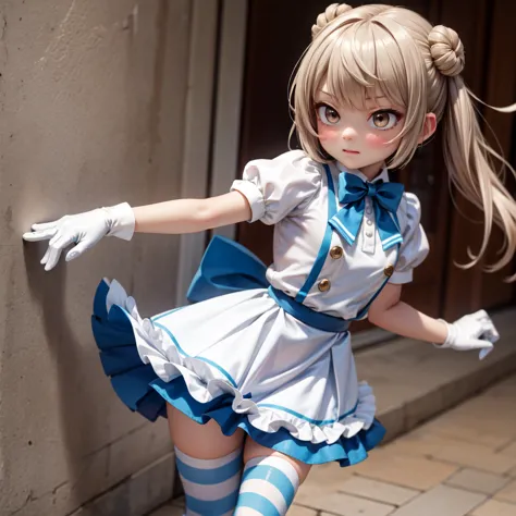 MichishioSakasuKC, 1girl, solo, (short sleeves) dress, (sakasu) dress, (blue) bowtie, (white) gloves, (sakasu) thighhighs

-(two-tone) dress, ((white) dress)|((blue) dress), frills, (frilled) dress
-(white) shirt, (puffy) short sleeves
-(striped) thighhigh...