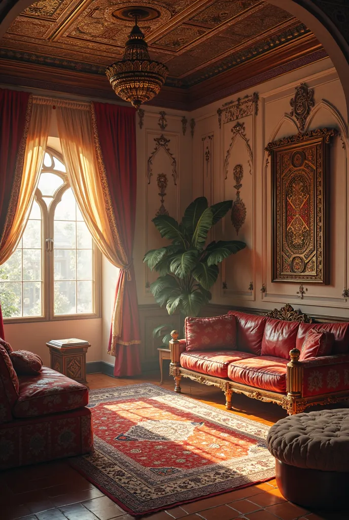 Arab home, in living room, realistic, photo realistic, cinematic light ,no human 