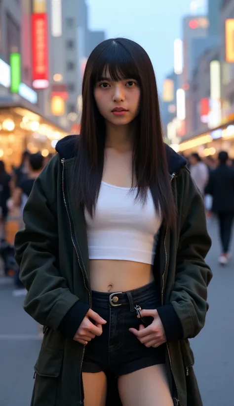 A high resolution photograph of a Japanese young woman, masterpiece, amazing quality, intricate details, extremely detailed, professional lighting, (sharp focus), solo, 1girl, (straight long black hair), seductive posing with sensual face for gravure photo...