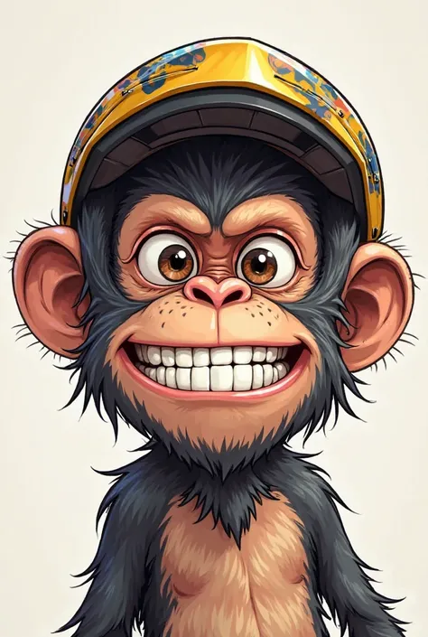 I a monkey with a crazy face wearing a dirtbime helmet. It has to be cartoony and just include the head. Please and thank you