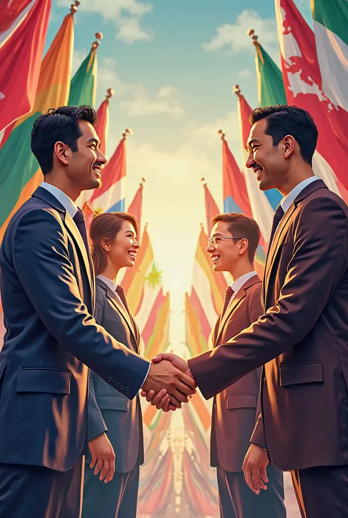 A hand shake with a background of different flags poster edition 