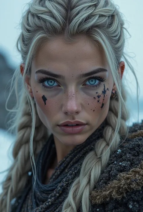 Cold husky eyes,  beautiful, woman, Norseman, Face , Scars , Make-up 