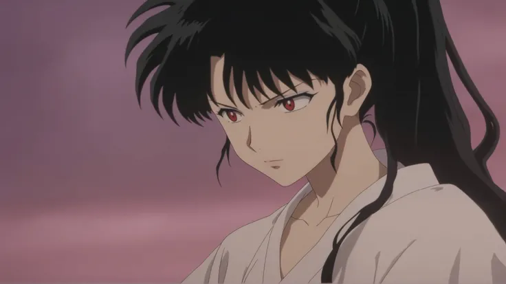 score_9, score_8_up, score_7_up, source_anime, rating_safe, , anime screencap, anime coloring, official style, , depth of field, 1girl, solo,, female focus, pretty, Beauty,  medium breasts, female version naraku_inuyasha, black hair, red eyes, long hair, b...