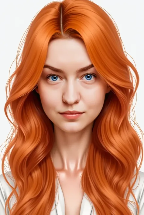 Generate the most faithful portrait of a woman from a photo... Taking into account her facial features: eye shape, mouth and nose. Also note the dissolved, długich, straight , orange hair and the shape and width of the face! Ubrana powinna być w zwiewną kw...