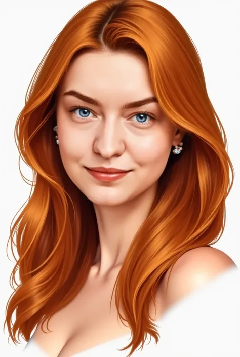 Generate the most faithful portrait of a woman from a photo... Taking into account her facial features: eye shape, mouth and nose. Also note the dissolved, długich, straight , orange hair and the shape and width of the face! Ubrana powinna być w zwiewną kw...