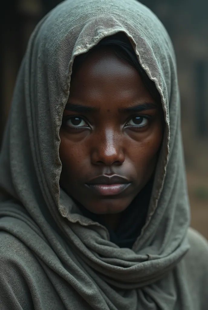 Image of a Ethiopian woman wearing a veil she looks depressed 