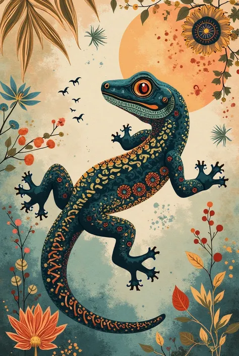 Make a print for clothes with the name Gecko, emphasizing earth and nature colors. 