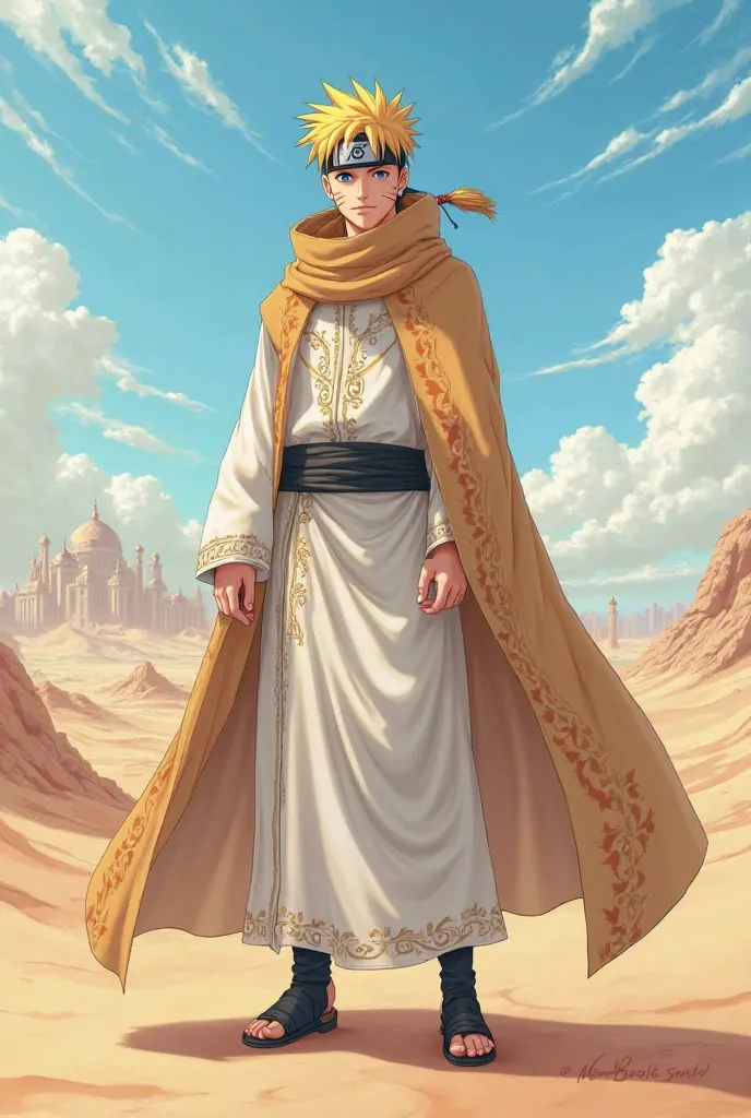 can you make Naruto Uzumaki wear an Emirateie traditional outfit