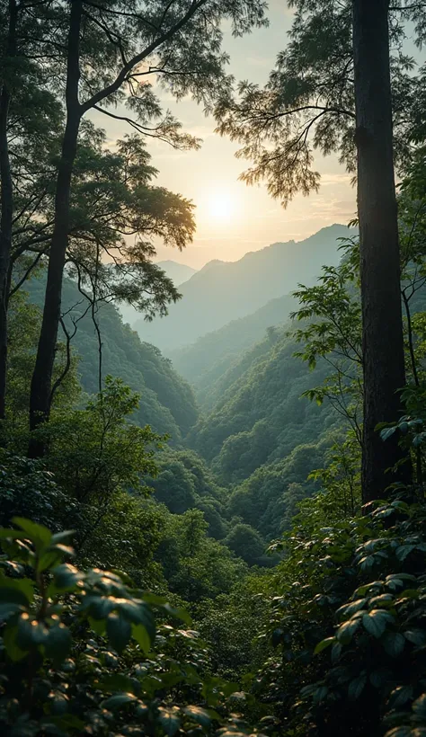 photo, photography, Fujifilm XT-4 Viltrox, Borneo montane rain forest landscape, dusk, very intricate, very detailed, realistic. sharp, bright, colorful, film grain, high contrast, 