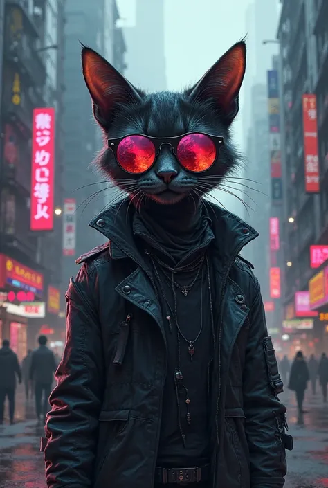 cyberpunk cat wearing sunglasses