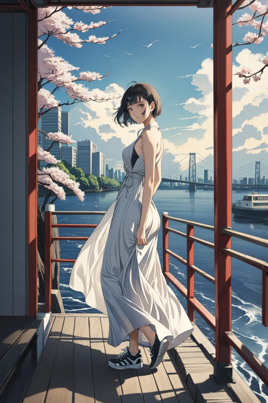  masterpiece, amazing image quality, Highest quality, high resolution, 4K, 8k, 超high resolution, 
 Ukiyo-e Style, By rella, by yoneyama mai, by Roy Ragle
1girl, Alone,  maxi dress and sneakers, stylish, Tokyo Sightseeing,  under the ocean , Proud,
 from si...