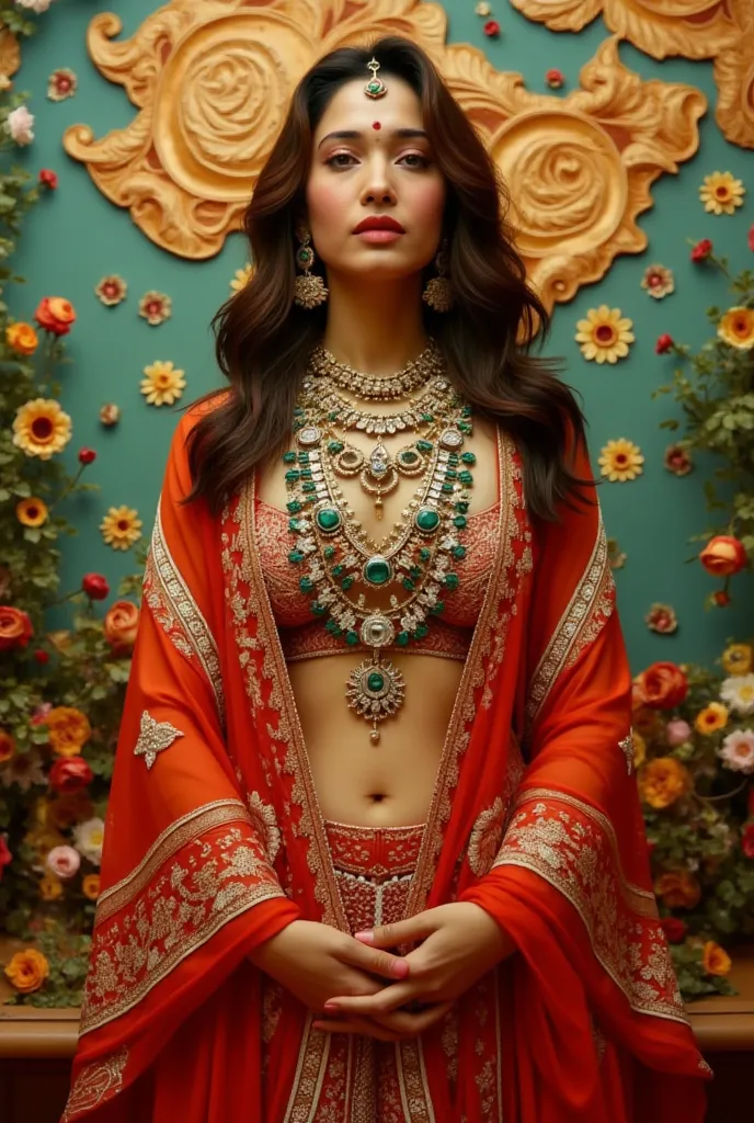 Indian queen goddess hot erotic harem jwellery gold beautiful background indian map seductive navel exposed breasts thick busty thicc people are worshipping her and doing pooja to her with flowers.
