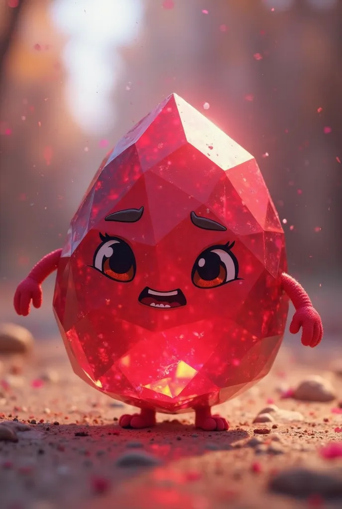 Ruby red gem with a facial expression on ready to fight the battle ( oval shape gem ) cartoon animation cute face