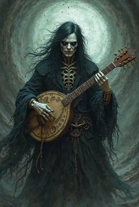 using d&D how nothing, Create an image of a necromancer bard 