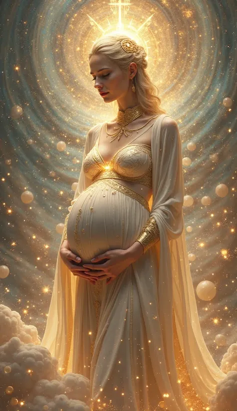 goddess pregnant, divine pregnancy, Tara in celestial realm pregnant, hyper realistic