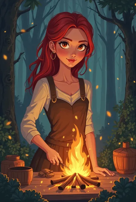 One day, a good-looking woman with red hair and orange eyes wanted to help her mother cook, but when she entered the kitchen, she found that the fire in the stove was gone. So she had to go to the forest for firewood, but the forest was full of things that...