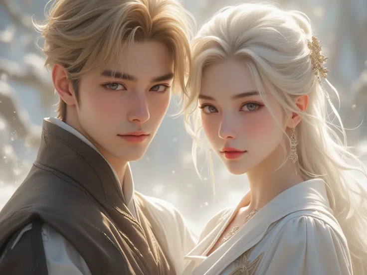 Masterpiece, best quality, 8k, highest quality, best graphic, beautiful eye, beautiful lip, beautiful background, 1man, 1woman, couple like

**first korean man**
Age: 15
Appearance: handsome, golden short hair
Cloth: brown

**second korean woman**
Age: 15
...