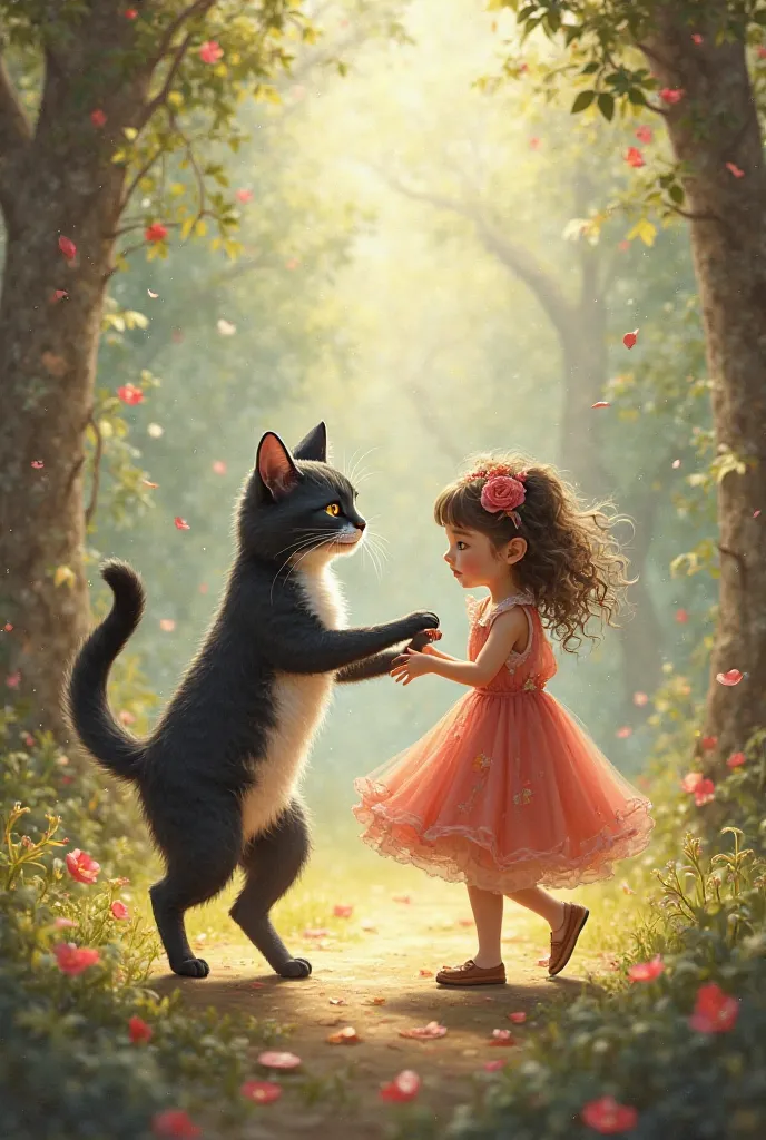 the cat dances with the girl