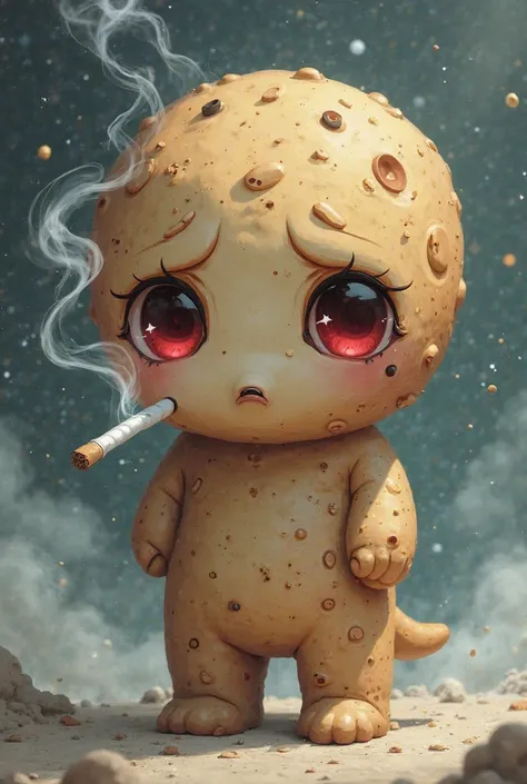 Space cookie anime smoking with red and tired eyes with dark circles