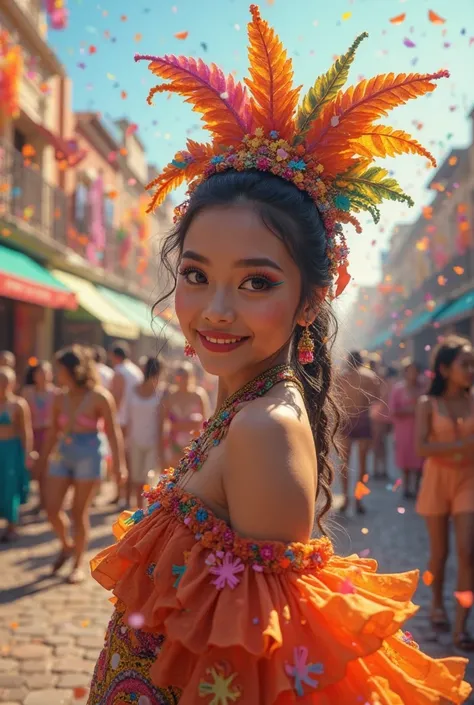 I want to create a beautiful a girl for podcast about carnival festival