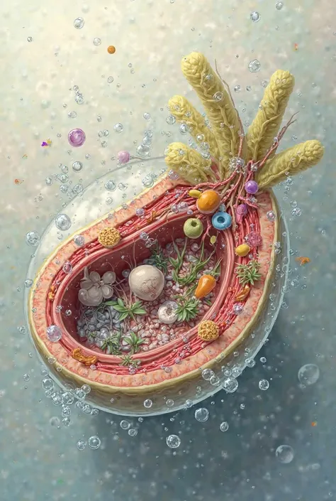 Draw me a picture of the role of water and nutrients in the organism