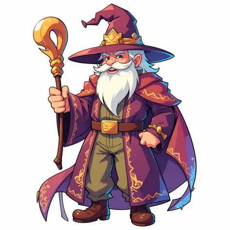 Wizard “Old Man with a Big Wand” simple background、 simple background、Each part isn't too complicated 、 Each part is large and easy to understand pattern、Clear Colours 、A clear pattern、Thick Line、 hand-drawn illustration、Simple lines、A clear line、2D illust...