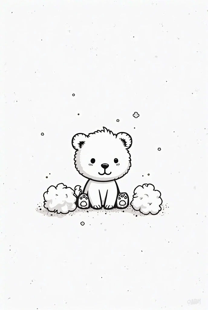 a cotton puppy in the room simple minimalist coloring b/w ilustrator. in the style of the cartoon called We Bare Bears. Hand-drawn