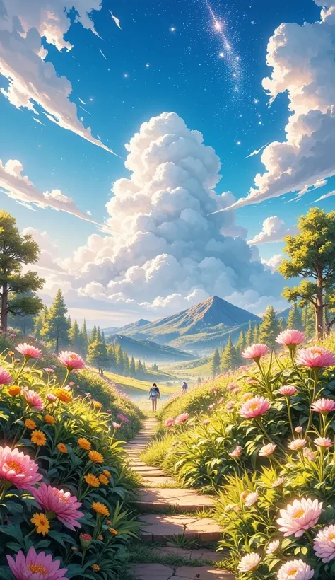 /imagine prompt: Viral anime nature wallpaper in 4K quality, in the style of 35mm lens photography inspired by Makoto Shinkai, capturing a beautiful magical forest with golden glow everywhere, breathtaking nature, unique flowers of various colors; warm and...