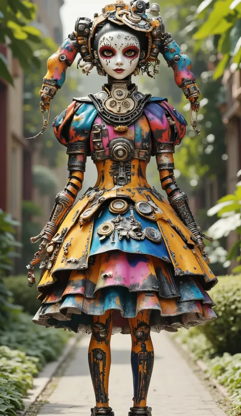 An old coin that pulls flexibly between fingers, a mecha skeleton,Happy Dance,Fashion Show,Catwalk,,stunt,beautifully realistic high-definition digital painting,Science Fiction,background:Taitai Garden,,Focus on close-up,natural light,reflection,Smooth mov...