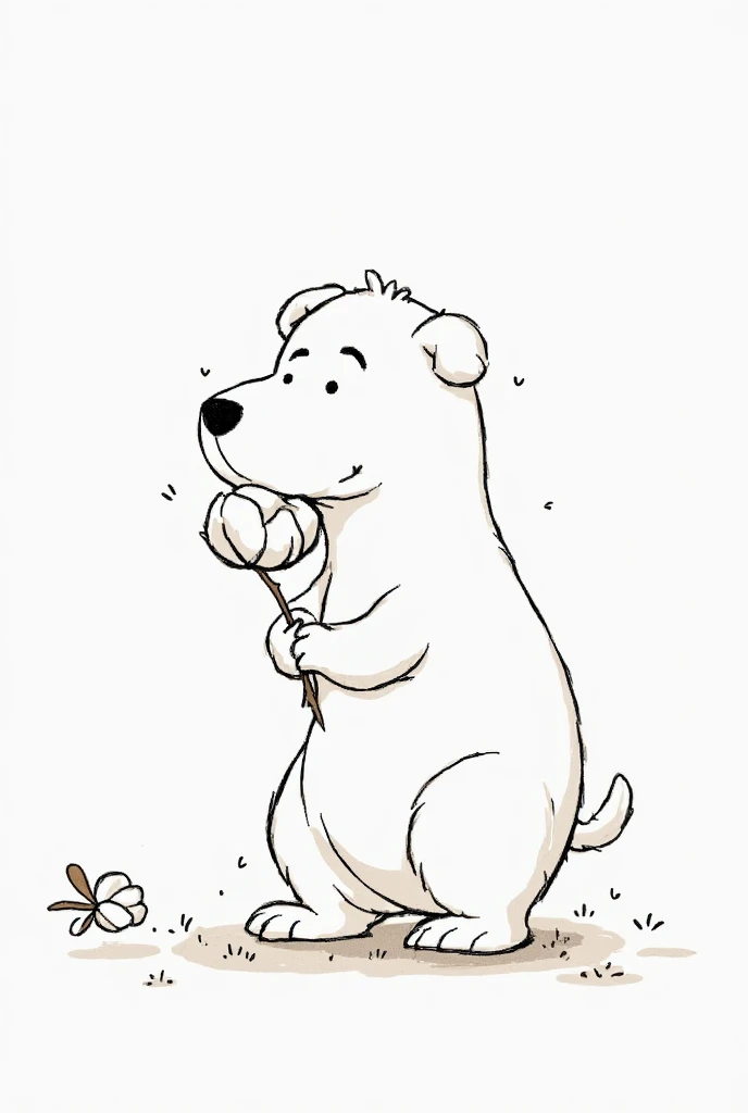 Cotton dog grows slowly simple minimalist coloring b/w ilustrator. in the style of the cartoon called We Bare Bears. Hand-drawn