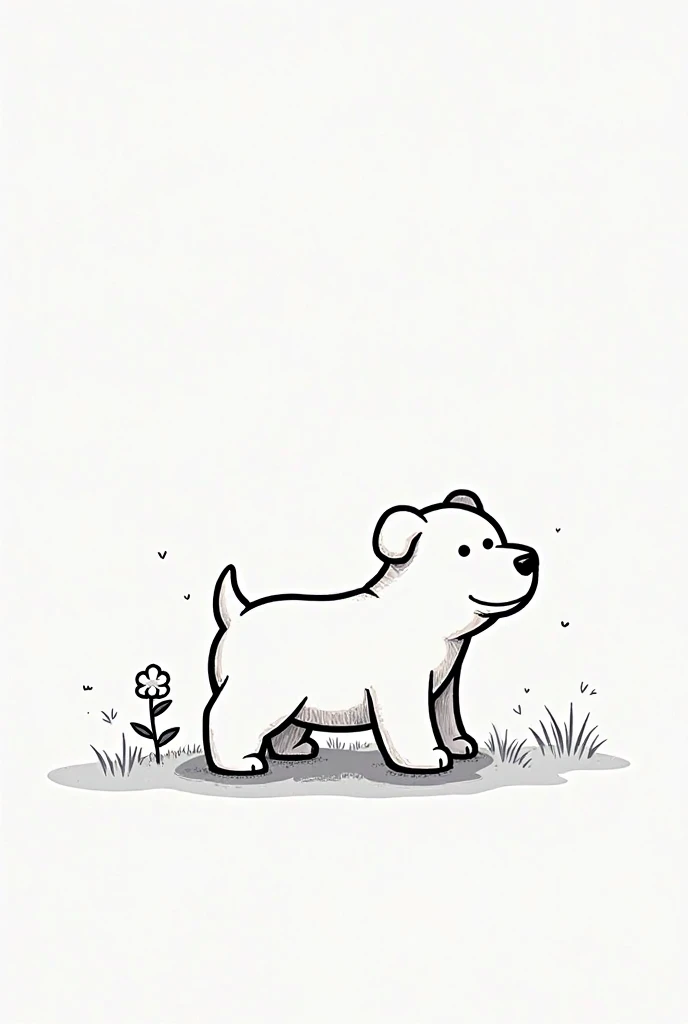 Cotton dog grows slowly simple minimalist coloring b/w ilustrator. in the style of the cartoon called We Bare Bears. Hand-drawn