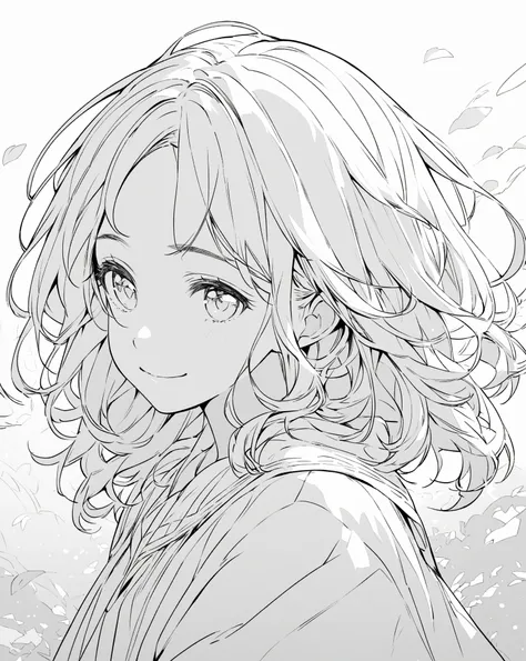 lineart,monochrome,1 girl,  Smile